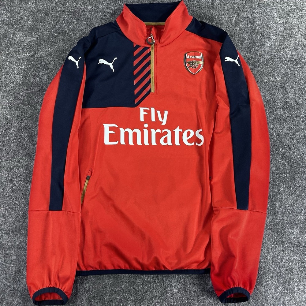Puma ARSENAL Football Soccer Training Jacket 1/4 Zip Pullover Mens XL Navy/Red